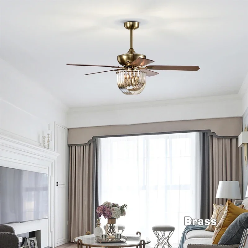 modern residential home decorative remote control crystal ceiling fan with light luxury chandelier led ceiling fan 52 inch