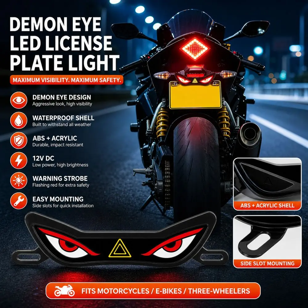 Waterproof Motorcycle License Plate Light Anti Reverse Warning Strobe Mode Rear Warning Lamp Car Decorative Tool