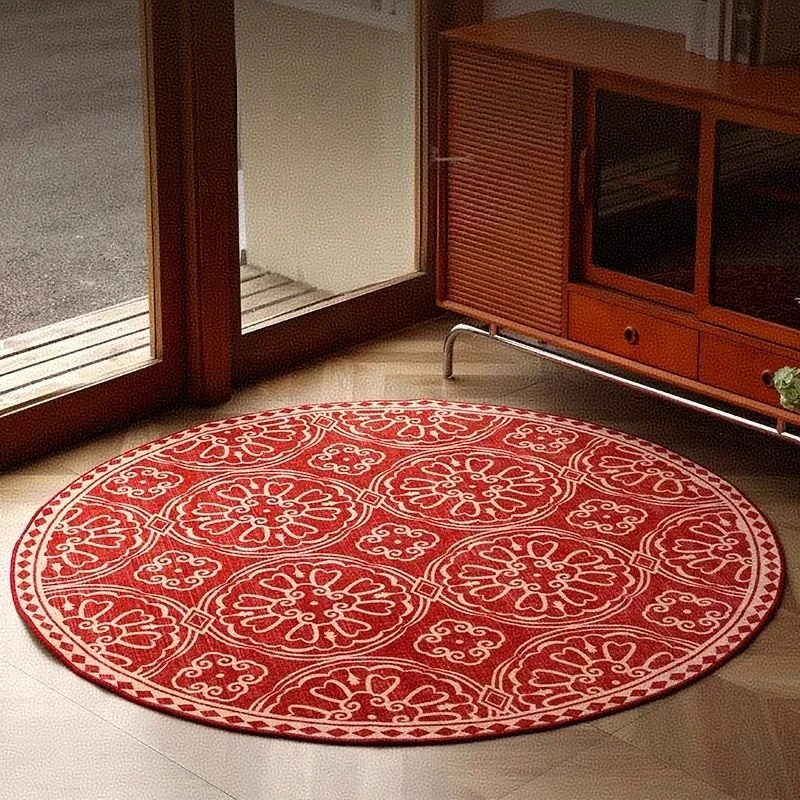 

Утолщенный круглый ковер в стиле ретро для спальни, милый коврик под стул, противоскользящий коврик, мягкая бархатная подкладка для ног, удобный домашний текстильный напольный коврик