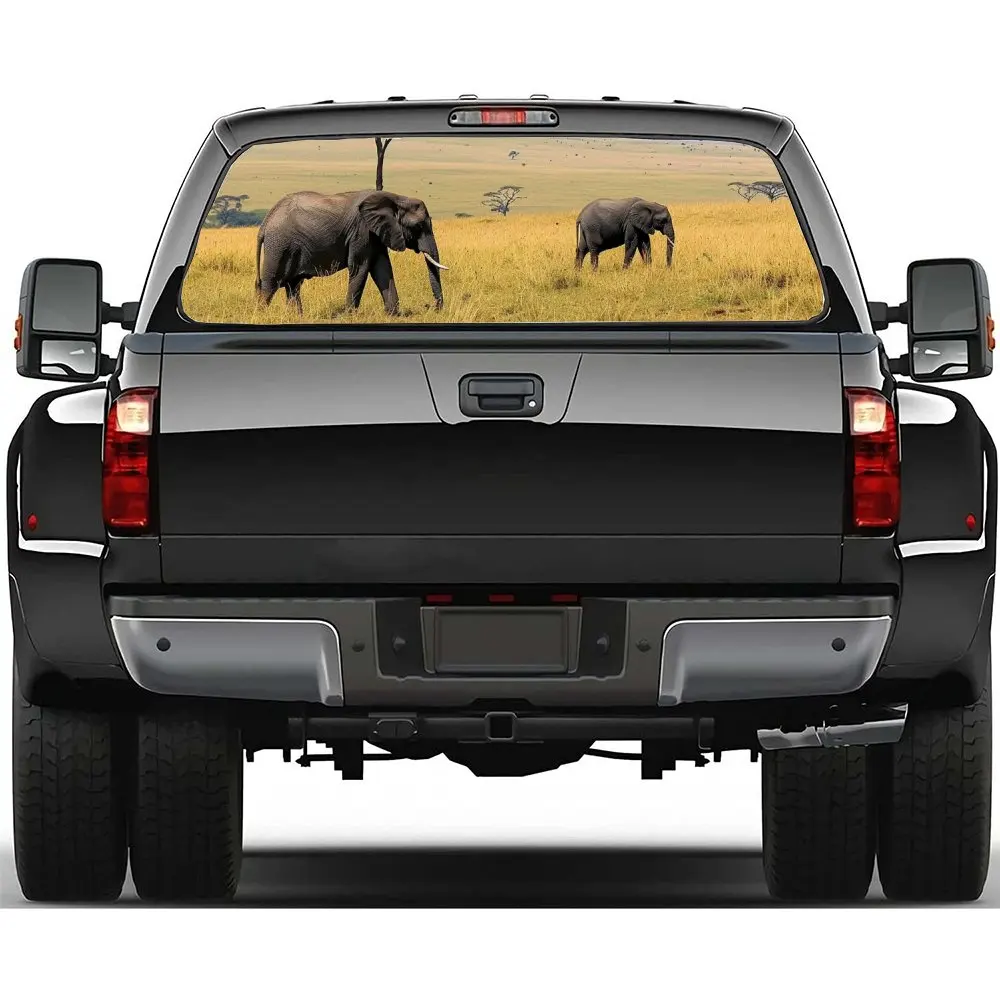 

African Savannah Elephant Car Rear Windshield Sticker Truck Window See Through Perforated Back Window Vinyl Decal Decoration