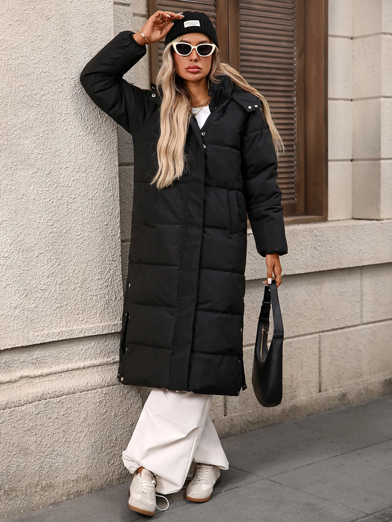 Winter Women's Long Puffer Coats Hooded Zip Up Thickened Parka Padded Jackets Trendy Fashion Warm Outerwear