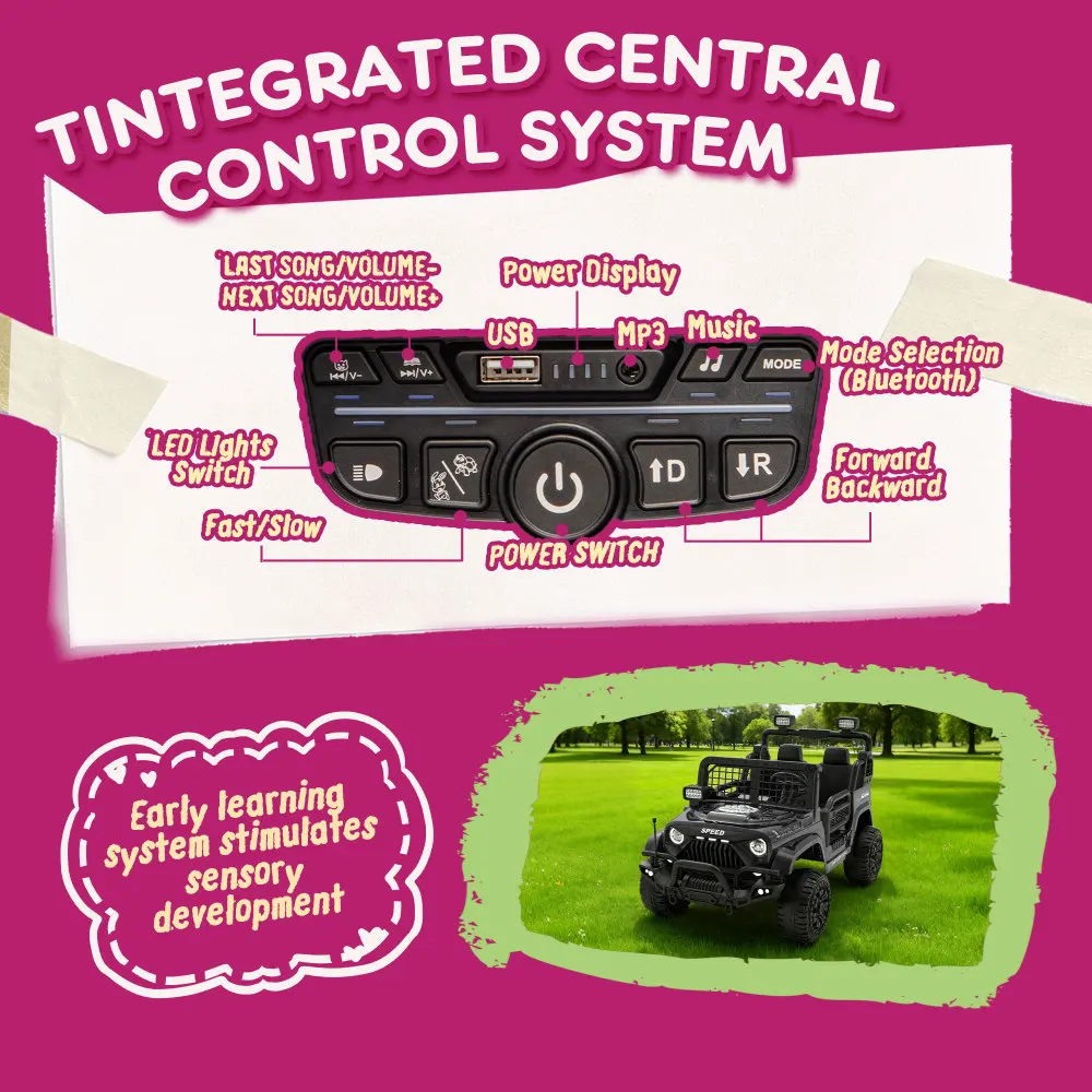 24V 100W*2 電動乗用玩具（二人乗り）3段階速度調整、LEDヘッドライト、4輪衝撃吸収、USB/MP3充電、Bluetooth