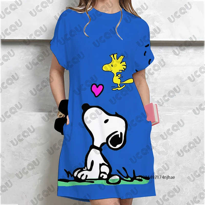 2025 جديد الكرتون سنوبي مطبوعة الصيف فساتين مثيرة للنساء تي شيرتات قصيرة الاكمام فستان حفلة موضة عادية فستان Y2K الإناث #6