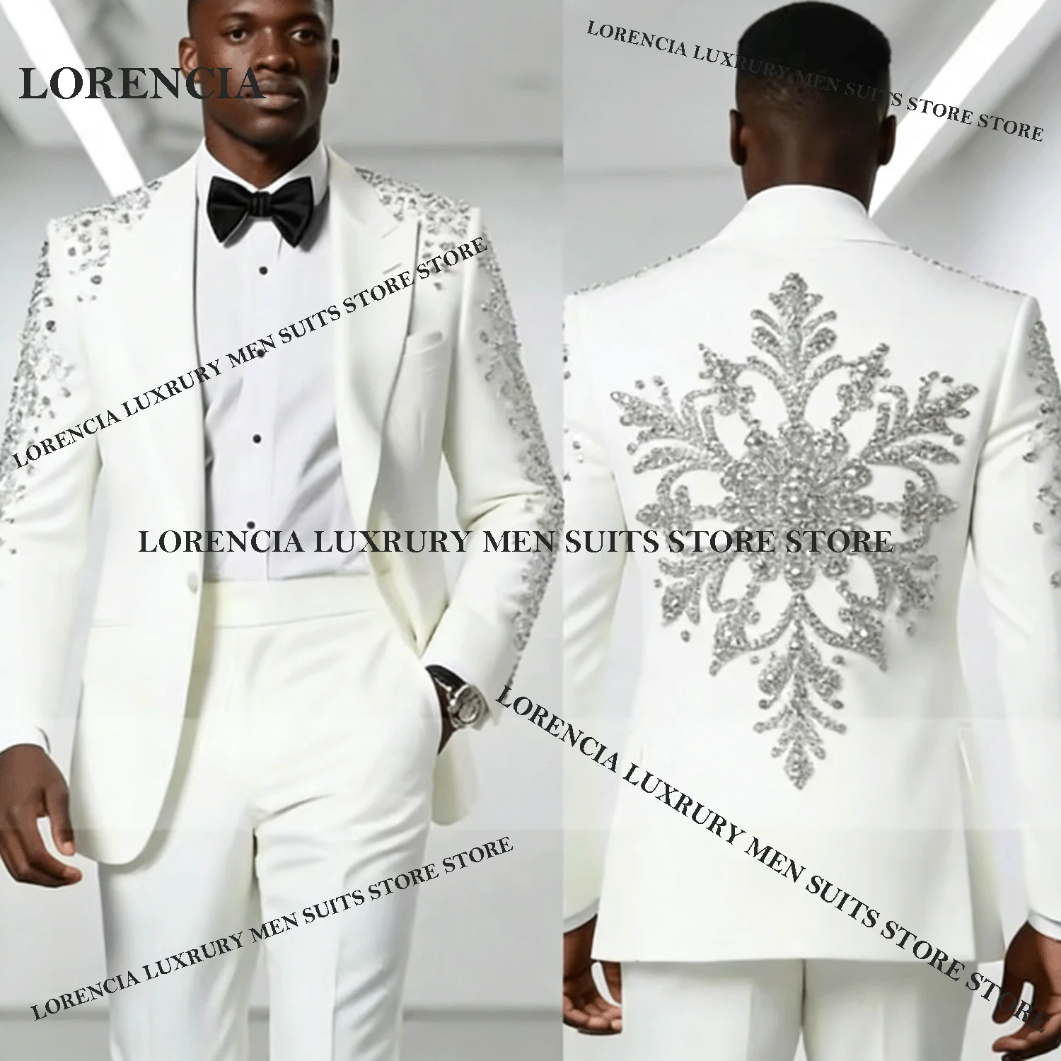 

Luxury Embroidery Men Suits Customized Crystal Beadings Evening Ropa Blazer 2 Pieces Sets Male Prom Blazer Elegant Groom Tuxedos