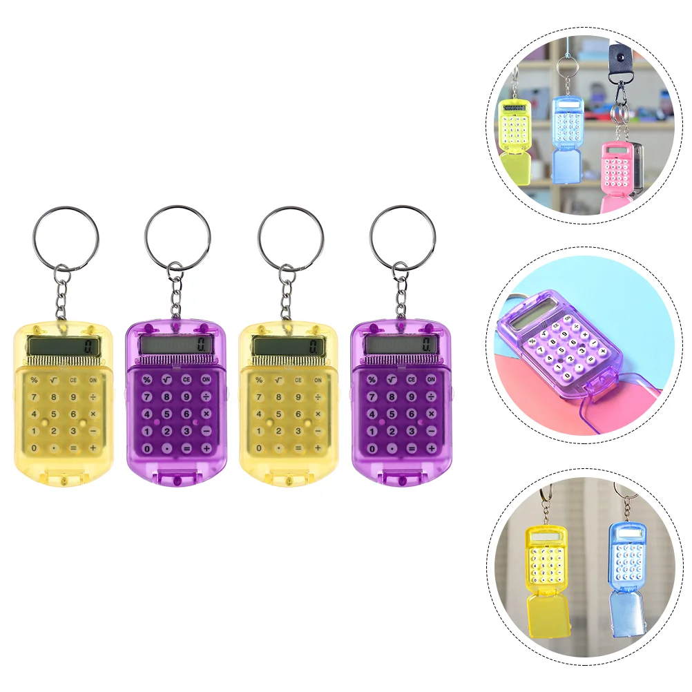 4 Pcs Mini Computer Calculator Portable Math Counters Pocket Flip-open Kids Keychain