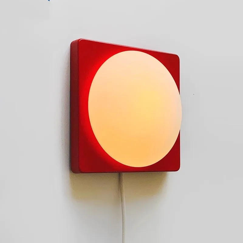 Mid-Century Red Wall Lamps Retro Square Wall Lamp Living Room Hallway Staircase Ambient Light Decorative Bedroom Bedside Lamp
