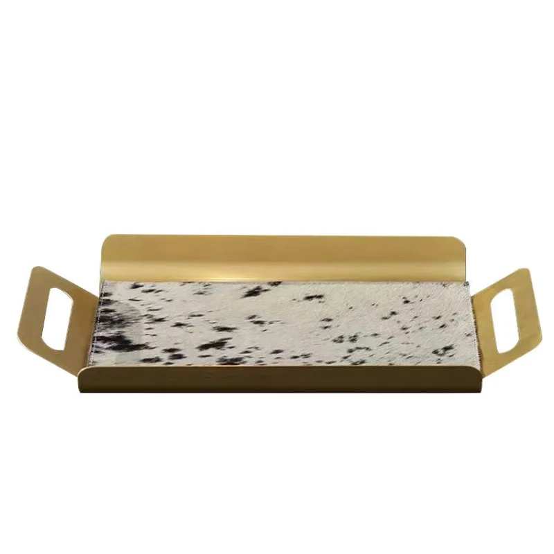 

Modern light luxury high-end horsehair metal tray hotel home study living room coffee table ornament