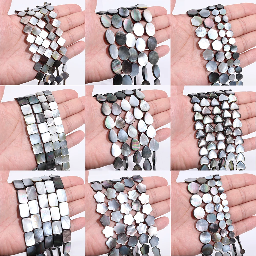 Gray Mother of Pearl Shell Beads Waterdrop Heart Shape Black Natural Shell Beads for Jewelry Making Necklace Charm DIY Bracelet