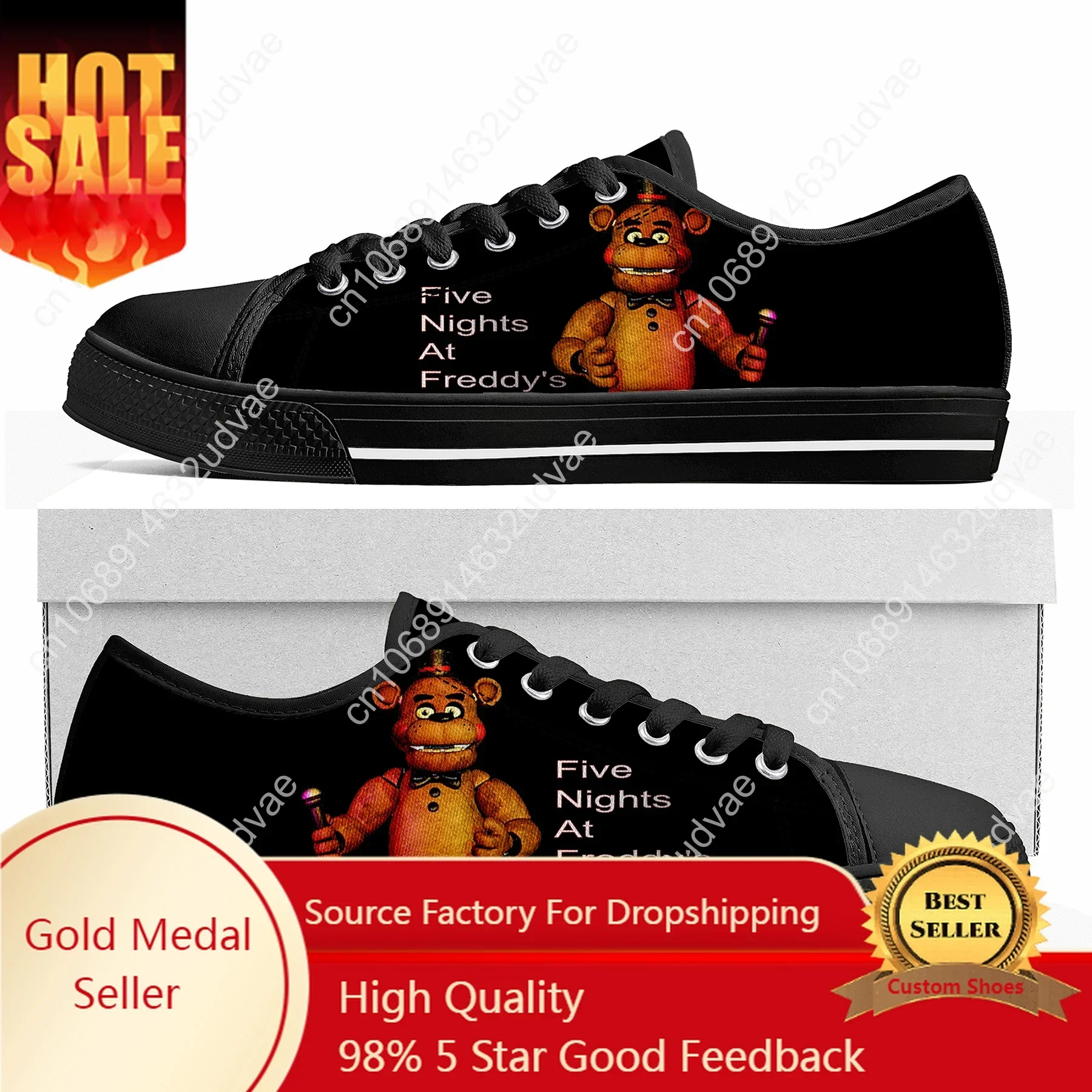 Fnaf Freddy Low Top Sneakers Mens Womens Teenager Canvas At Game Nights Five Sneaker Couple Custom Casual Shoes