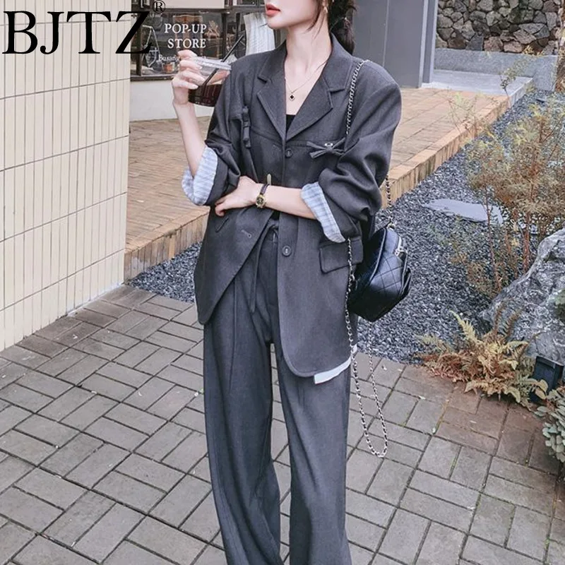 

BJTZ High-end Fashion Office Lady Blazer Top+wide Leg Pant Two Piece Set For Women 2025 Spring Autumn Loose Temperament Sets