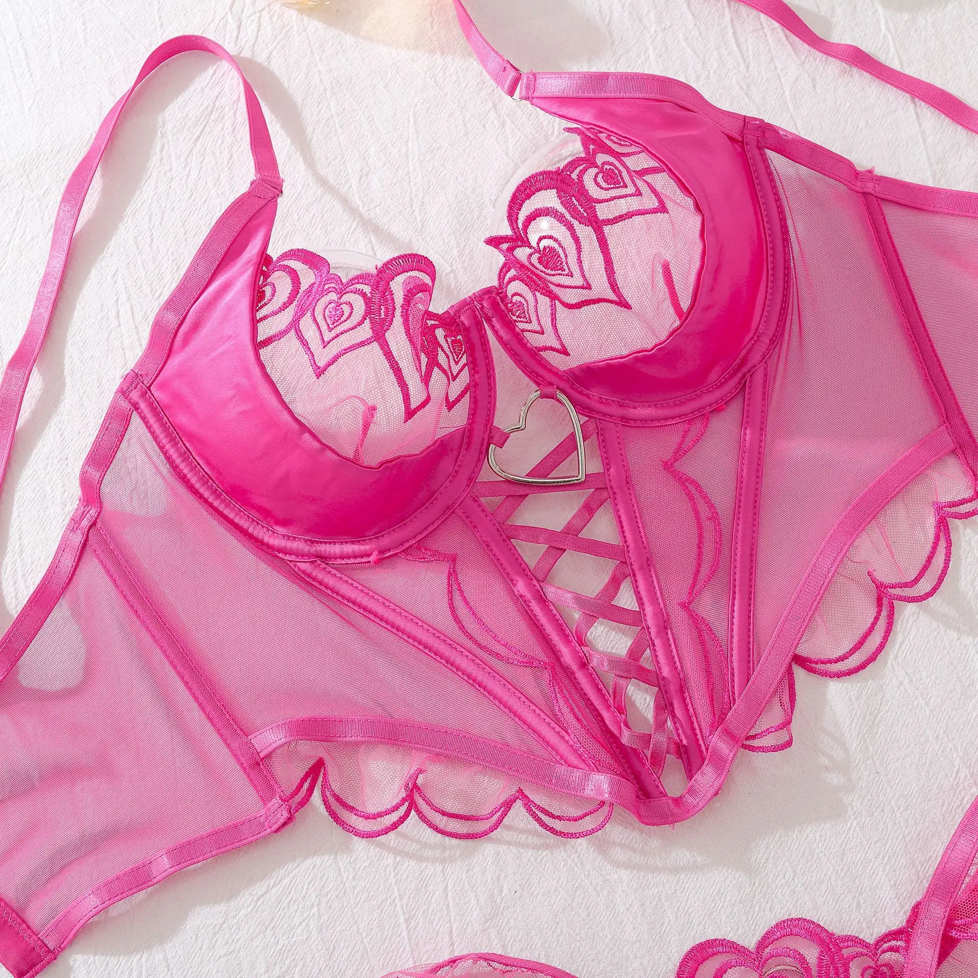 Lingerie Lace Up Hollow Corset Onlyfans Kit Rose Transparent Bra Fantasy Sexy Clothes For Lady