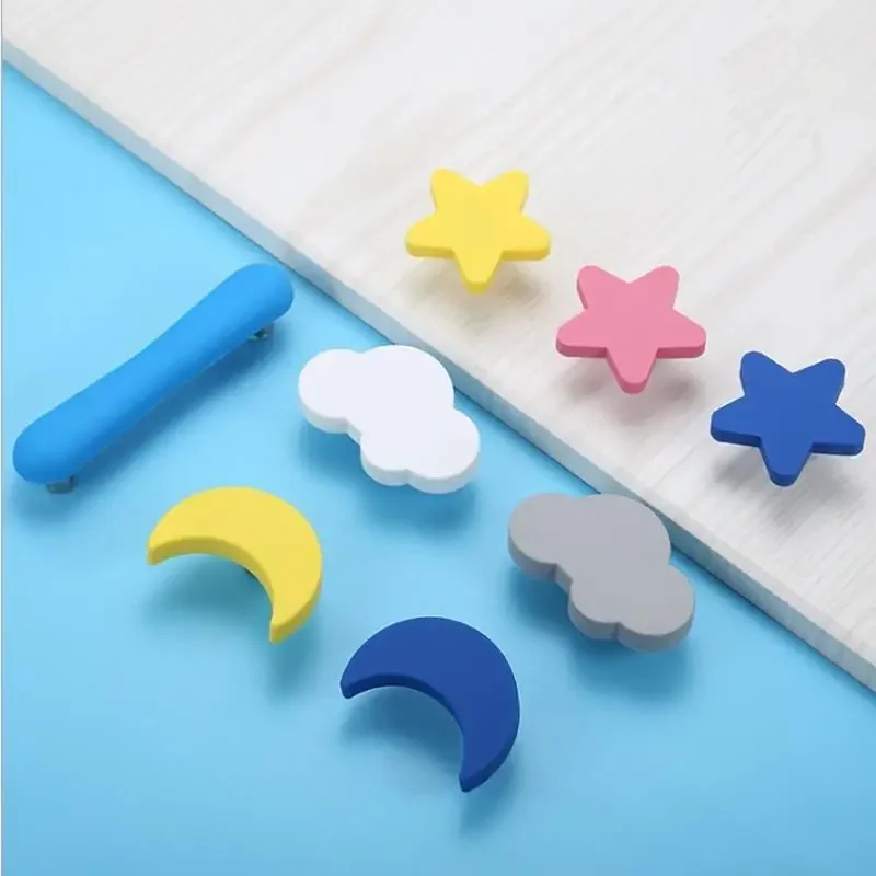 Cute Star Moon Rubber Handle Knock-proof Drawer Cabinet Door Knob Children\'s Room Wardrobe Desk Pulls Furniture Hardware