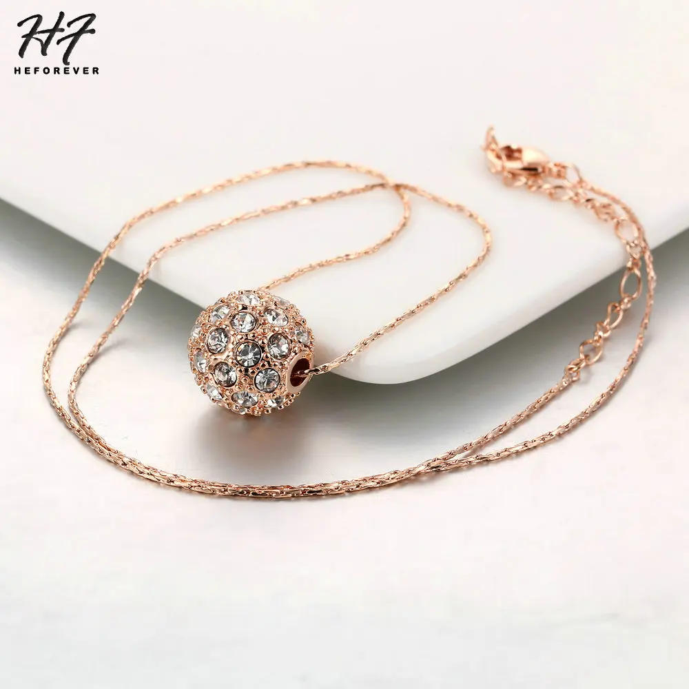 Trendy Lucky Ball Pendants Necklaces for Women Rose White Gold Color CZ Crystal Fashion Jewelry For Girls Xmas Gift N252