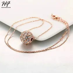 Trendy Lucky Ball Pendants Necklaces for Women Rose White Gold Color CZ Crystal Fashion Jewelry For Girls Xmas Gift N252