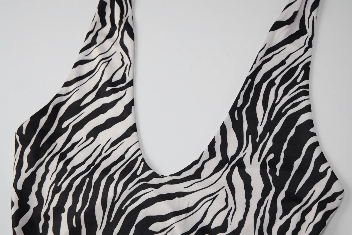 Dulzura Women'S Sexy Backless Lace Up Irregular Zebra Stripes Mini Dress Fashion Elegant Halter Dress Party Club Summer Clothes