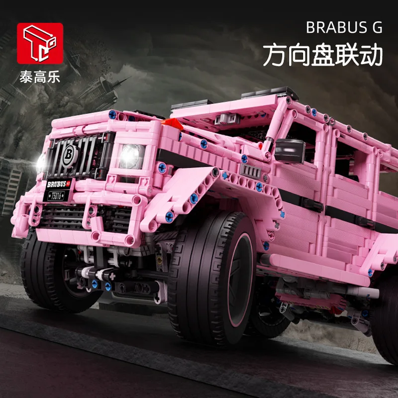 1: 8 Off road Building Blocks, Car Assembly, Boy's Toy Model Puzzle, Puzzle Puzzle, Black, Pink