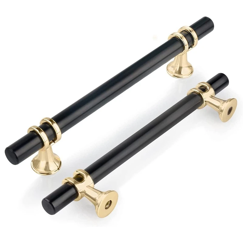 Cabinet Handles 6 Pack 96Mm Hole Centers Matte Black Euro T Bar Gold Base Drawer Pulls Cabinet Hardware For Kitchen Door