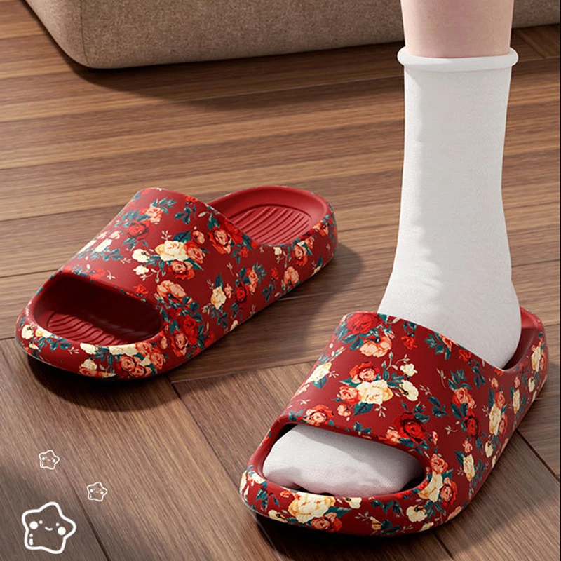 House Cloud Slippers Men Floral Slide Sandals Plus Size Soft Beach Shoes Women Flat Summer Indoor Outdoor Footwear Eva Home