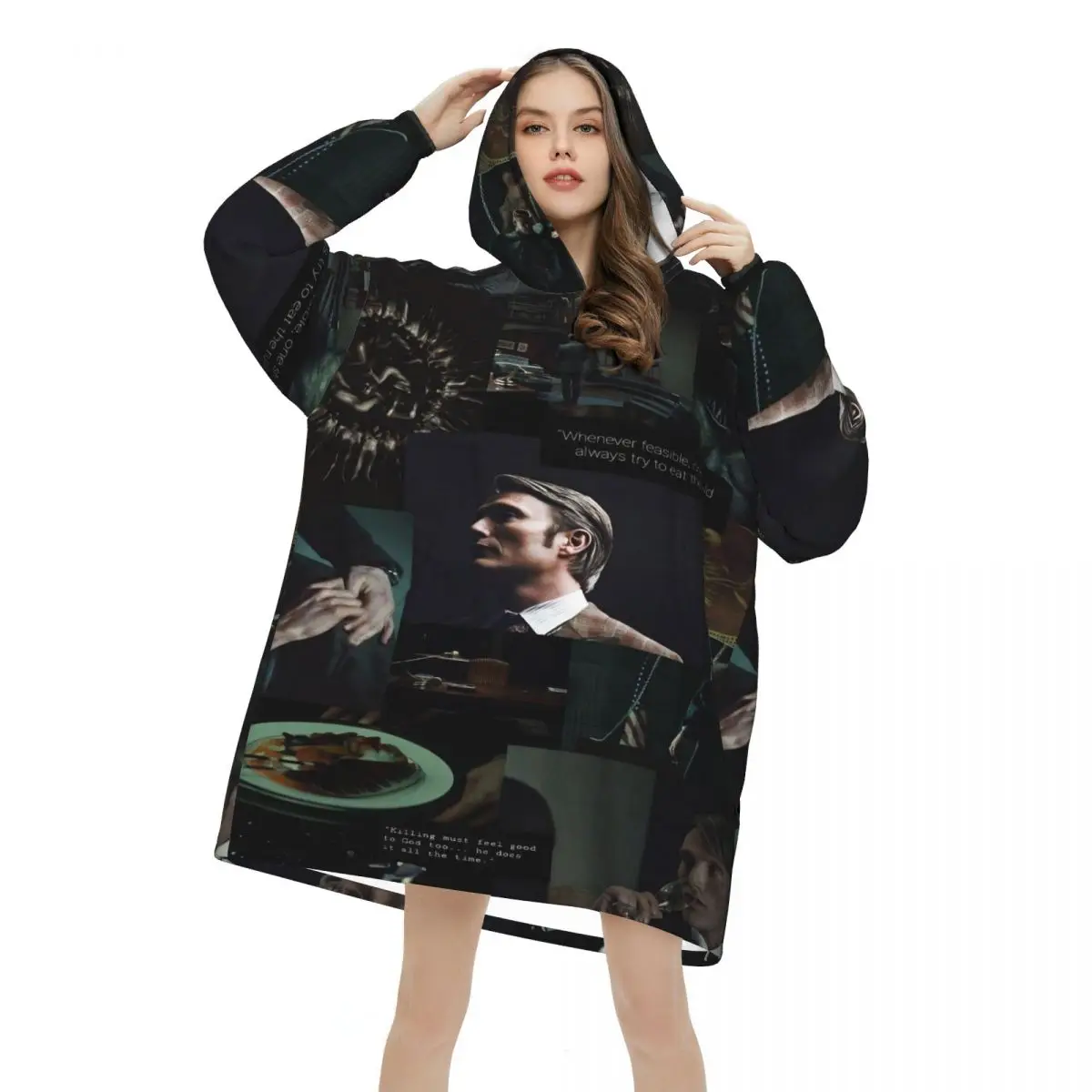 Hannibals Movie Blanket Hoodie Wearable Blanket Oversize with Pocket Warm Sleeping Bag Soft Cozy Onesie