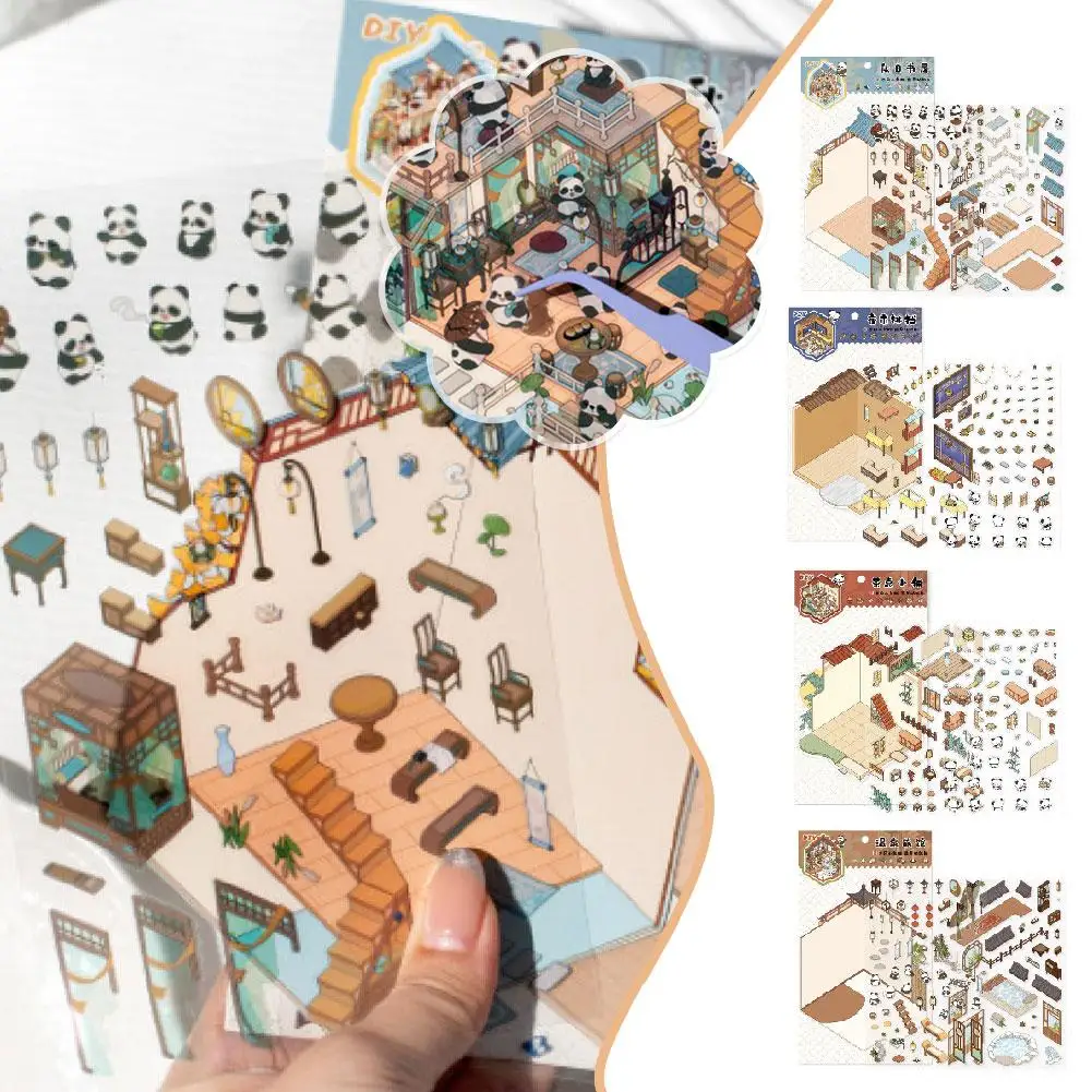 Kawaii 3D ภูมิทัศน์สติกเกอร์การ์ตูนฉากขนาดเล็กภาพซ้อนสามมิติสติกเกอร์ของขวัญคริสต์มาสสําหรับ Childr O6W6