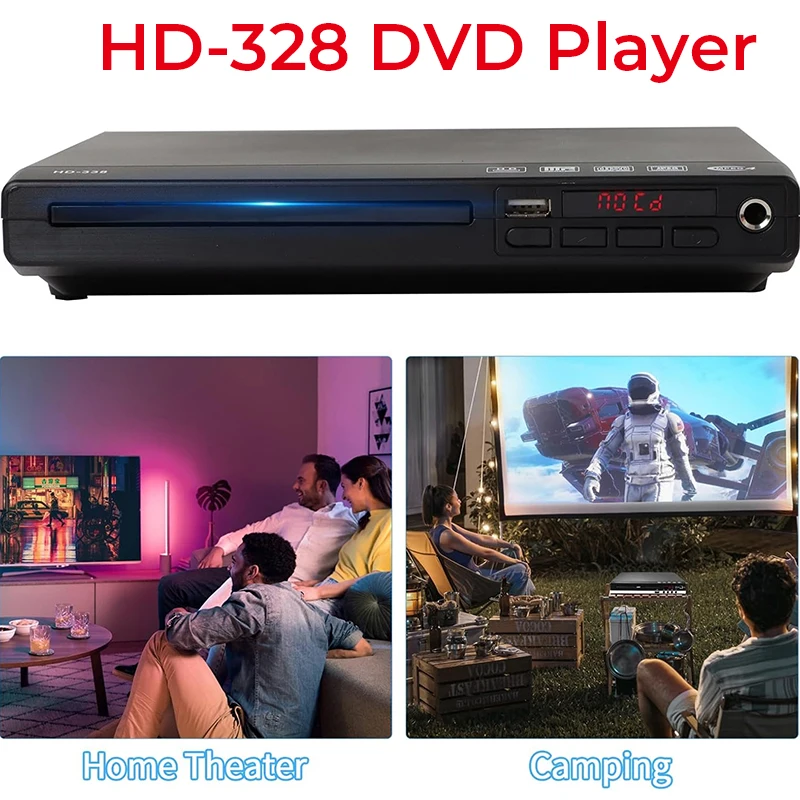 

Портативный DVD-плеер HD-328 с поддержкой 1080P, пультом дистанционного управления, USB, MP3, MP4, для домашнего использования/проекторов, со встроенным микрофоном