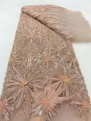 Elegant African Groom Lace Fabric 2024 High Quality Lace Nigerian Sequins Embroidered French Tulle Groom Lace Fabric For Sewing