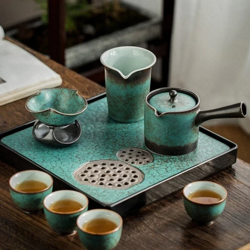 Chinese Teaware Set with Ceramic Tea Pot and Cup Small Tea Tray Kung Fu Tea Accessories and Gift Box for Home and Office