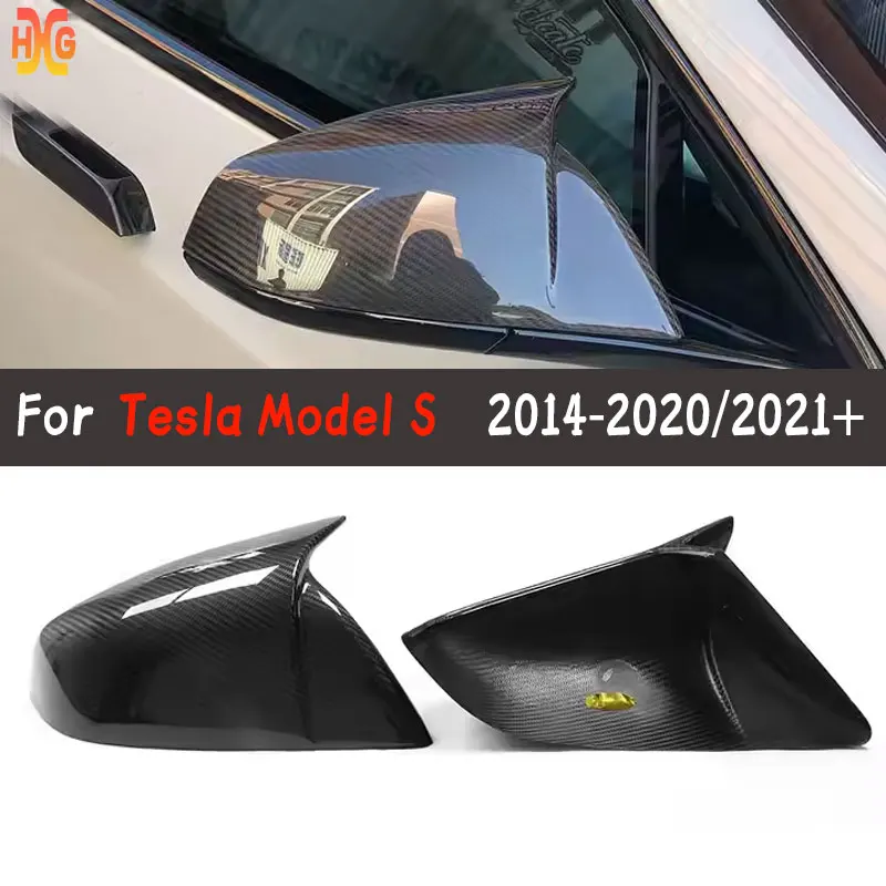

For Tesla Model S modification with dry carbon fiber horn style rearview mirror housing and reverse cover 2014-20/21+