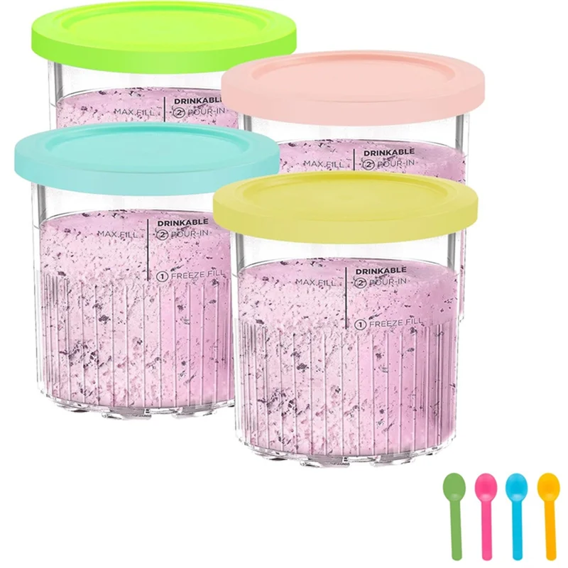 ABJY-Pengganti Pint dan Tutup Ninja Creami - 4 Pak NC501, Kompatibel dengan Seri Ninja NC501 NC500 Creami Deluxe