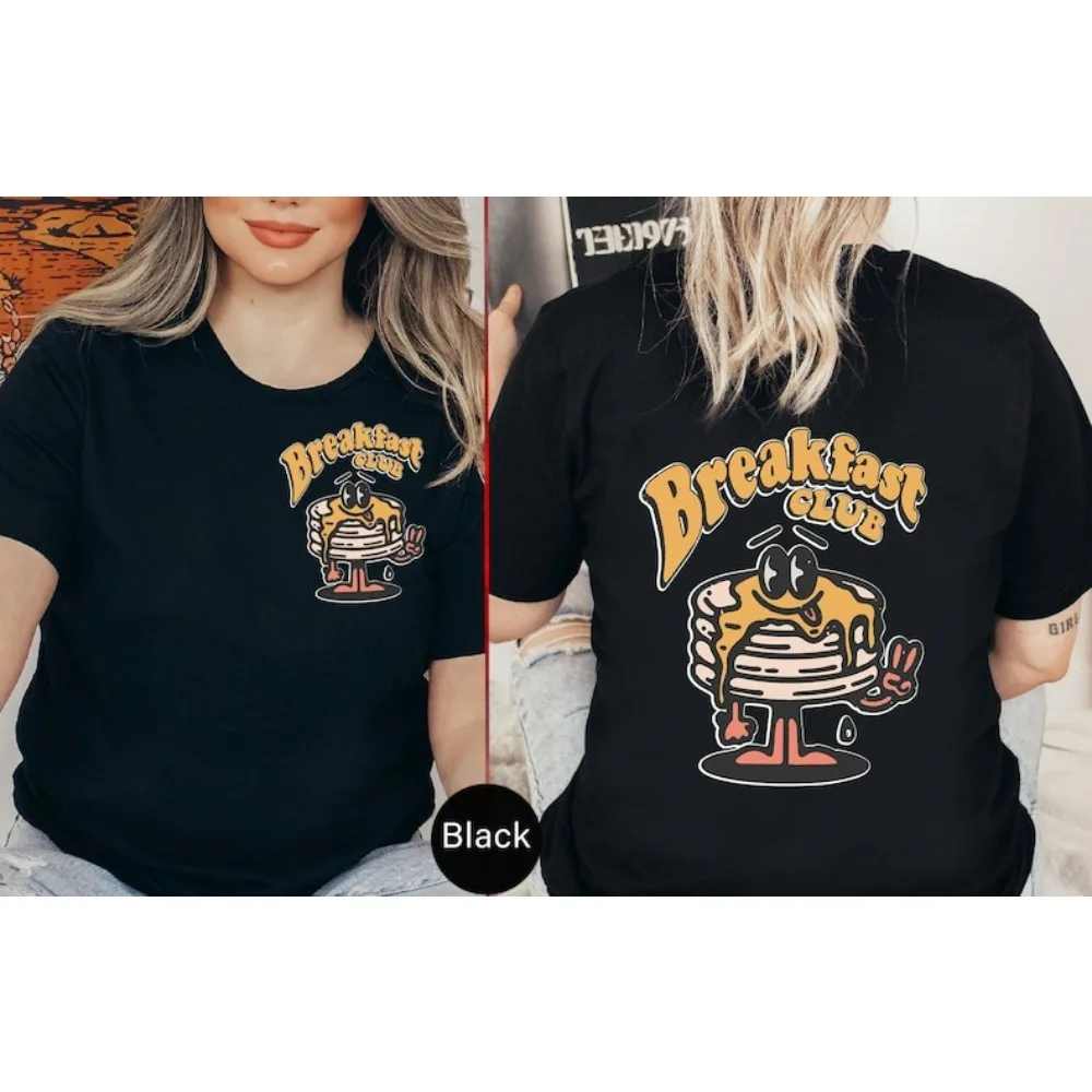 New Breakfast Club T-shirt Vintage Double-sided Printed Shirt Harajuku Style Brunch Pancake Shirt for Men Women Gift Pancake Tee