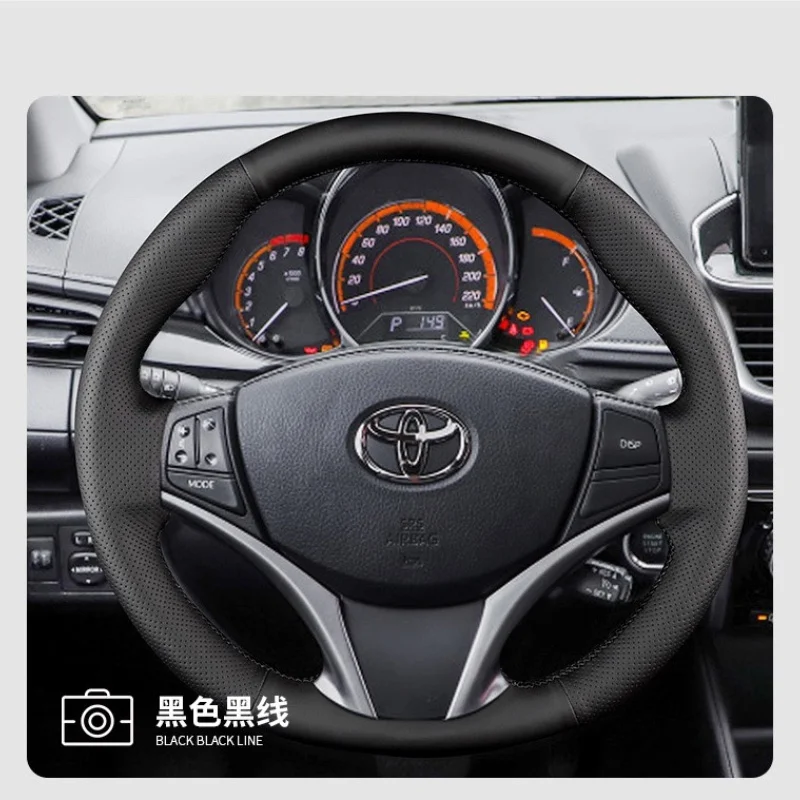 

For Toyota Steering Wheel Cover Genuine Leather Anti-skid Hand-sewn 17-21 Vios FS Custom Car Steering Wheel Braid Cover Interior