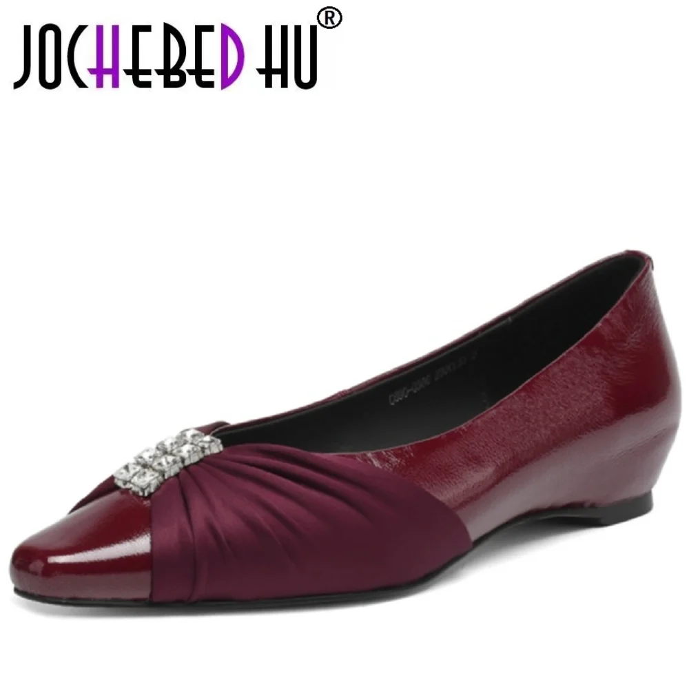 

【JOCHEBED HU】Женская обувь ручной работы из натуральной кожи с квадратным носком и плоской подошвой, туфли без шнуровки на низком каблуке с мягкой подошвой, 34-40