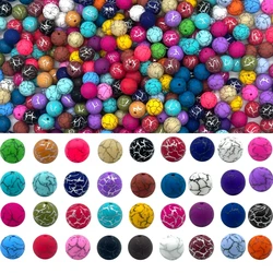 10Pcs15mm Printed Mable Silicone Beads Round Christmas Series Silicone Beads DIY Necklace Plastic Pen Beaded Key Chain Bracelet