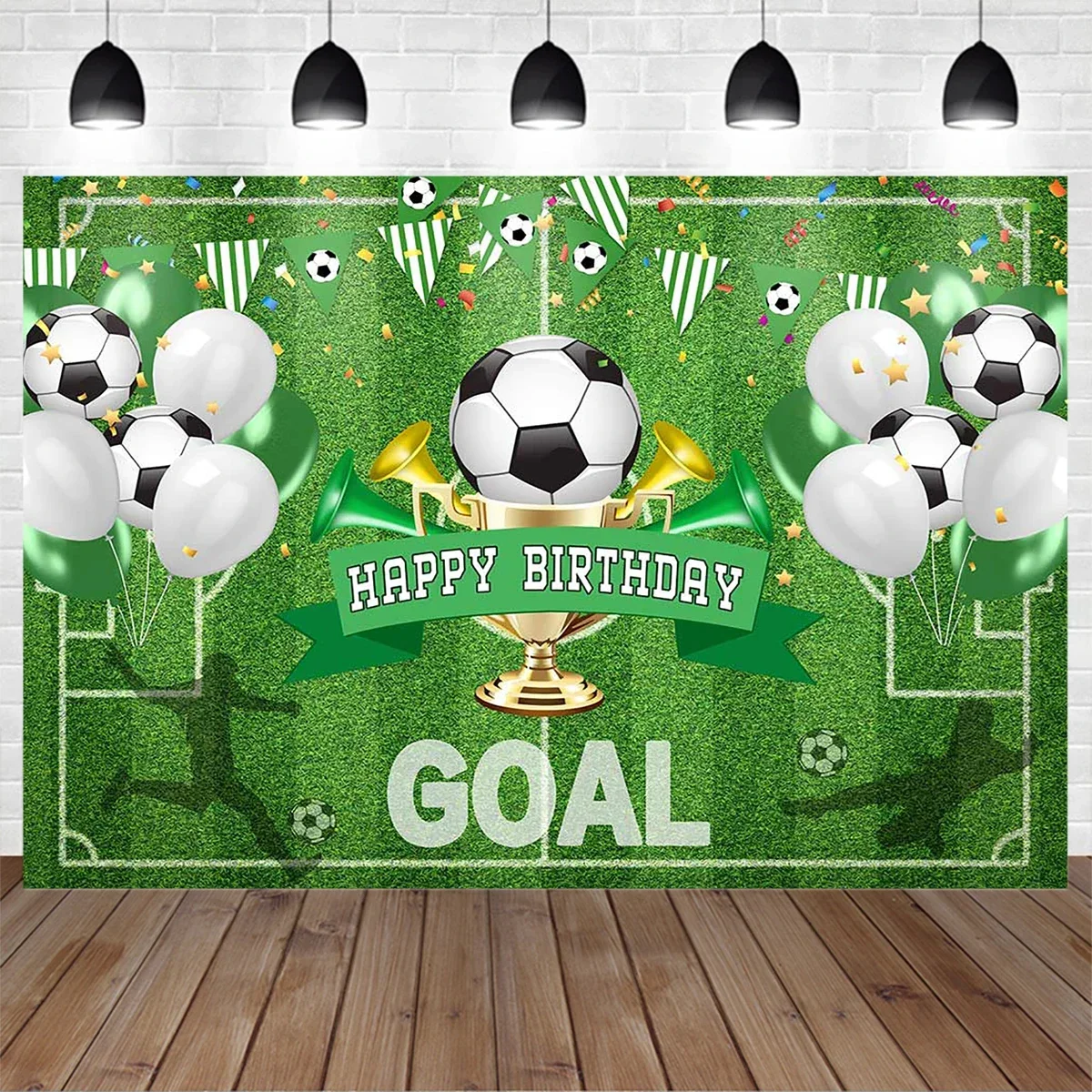 كرة القدم موضوع حفلة عيد ميلاد خلفية راية الكأس الميدان رياضي نالون الاحتفال خلفية الوليد كعكة سحق الكبار الصورة #1