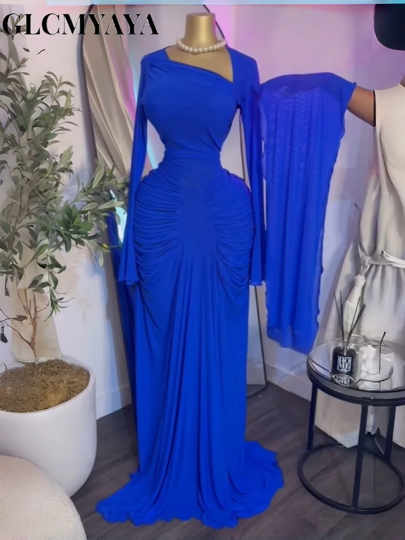 فستان GLCMYAYA للسيدات بأكمام مضيئة وكشكشة مكدسة من الجانب ميدي حورية البحر فستان ماكسي 2026 لعطلات أعياد الميلاد فساتين عصرية #4