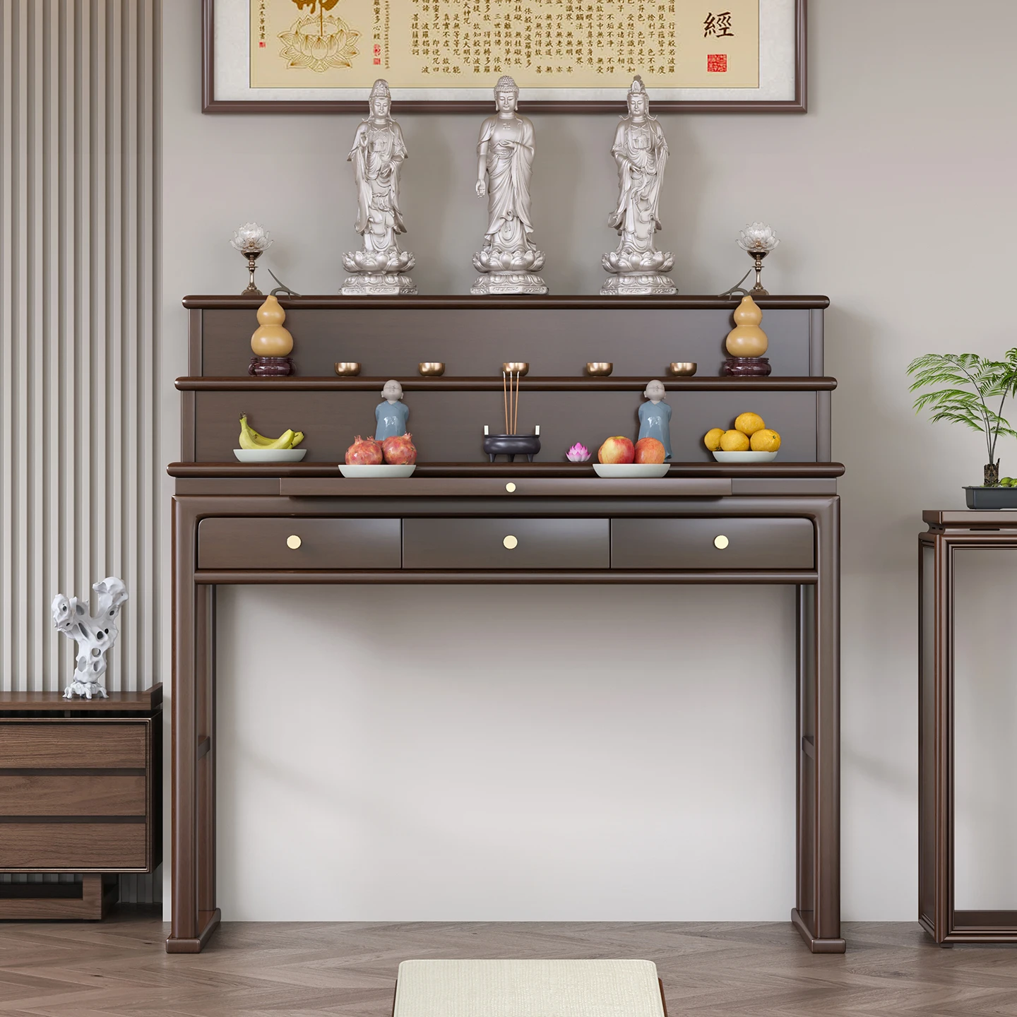 XL Ebony Chinese Style Solid Wood Altar Incense Table for Home Living Room Buddha Shrine God of Wealth Altar