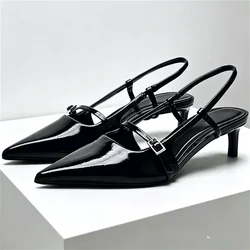 Sexy Pointed Toe Sandals Women Summer Red Thin High Heels for Women Patent Leather Back Trip Strap Mules Wedding Women Pumps