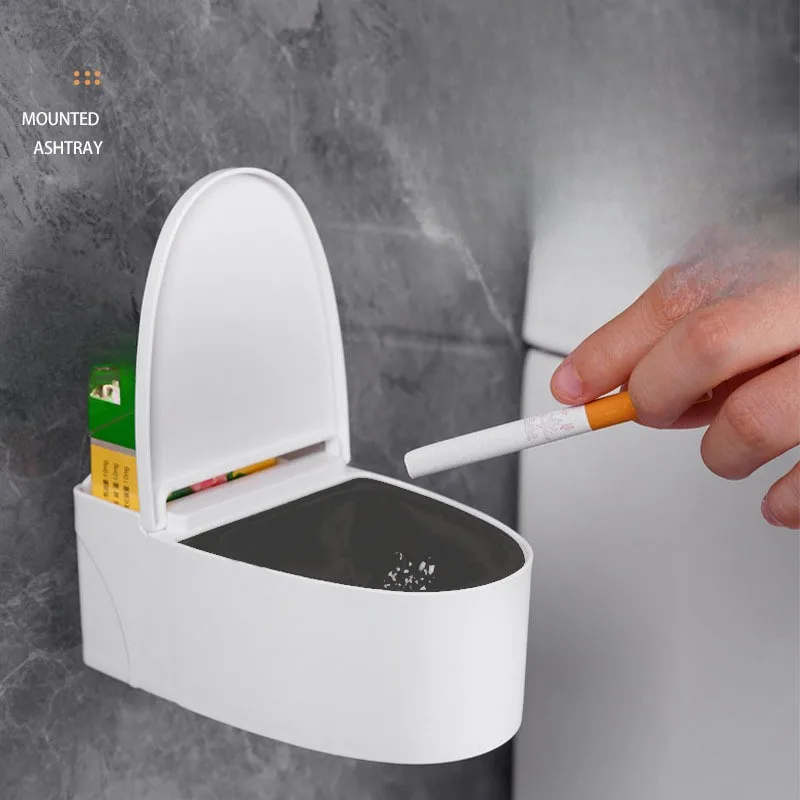 1pc Creative Toilet Ashtray, Bathroom with Lid, Stainless Steel, Self-adhesive and Traceless Sticker, Can Hold Mobile Phone