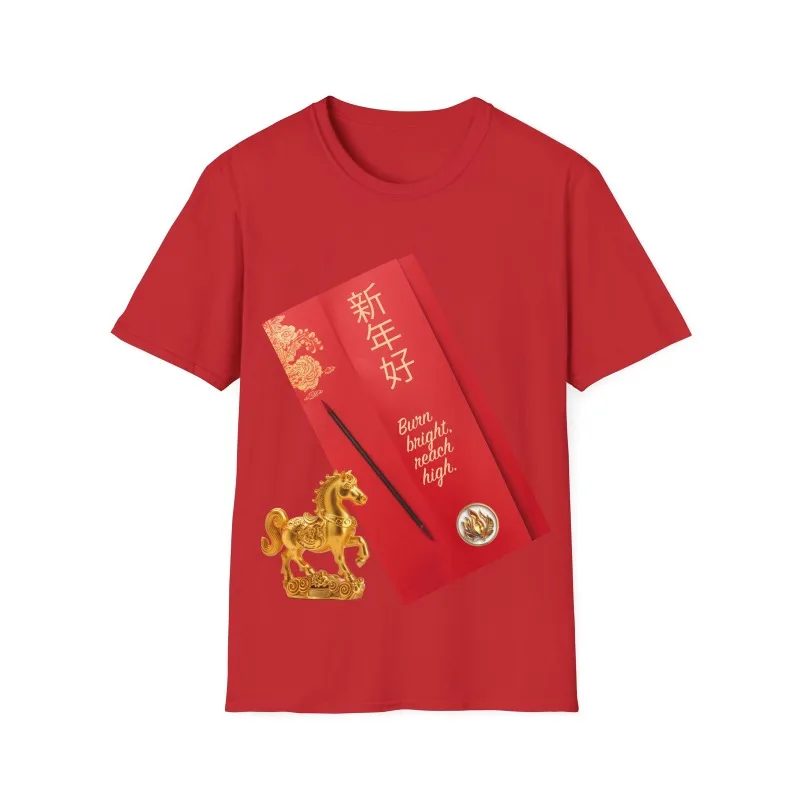 

Fire Horse Lucky Fortune Red Envelope 2025 Lunar New Year of The Snake Cotton T-shirt Casual Fashion Soft Outdoors Comfortable