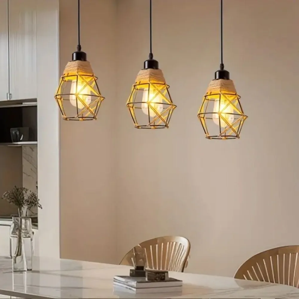 

Креативные ретро-подвесные светильники из пеньковой веревки с железным плетеным дизайном, подвесная лампа в индустриальном стиле для спальни