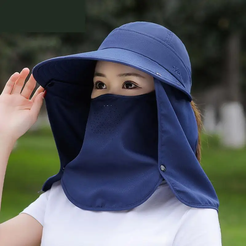 Sombrero de verano para mujer, sombrilla de ciclismo al aire libre, máscara facial de ala ancha, transpirable, sombreros de sol casuales, visera de