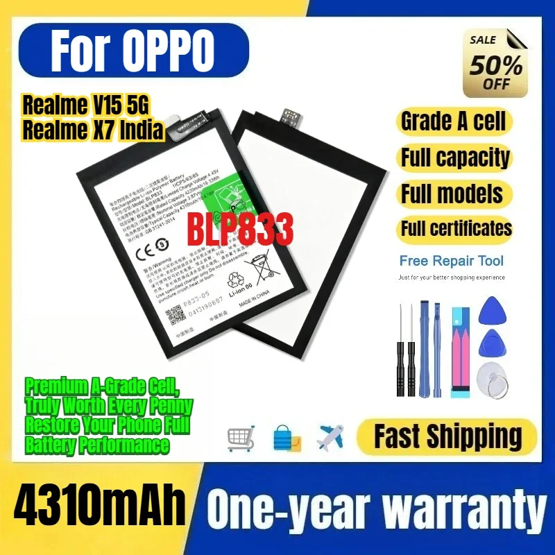 BLP833 for OPPO Realme V15 5G/Realme X7 India Phone Battery  High Capacity Battery Replacement Bateria Grade A Cell with Tools