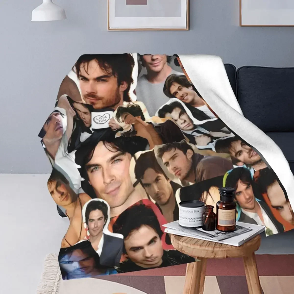 Damon Salvatore Blankets Flannel Spring/Autumn The Vampire Diaries Multifunction Warm Throw Blanket for Bed Outdoor Quilt