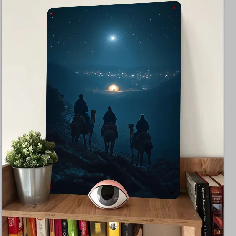 Christmas Nativity Metal Wall Art Star of Bethlehem Three Wise Men Stable Scene Home Decor