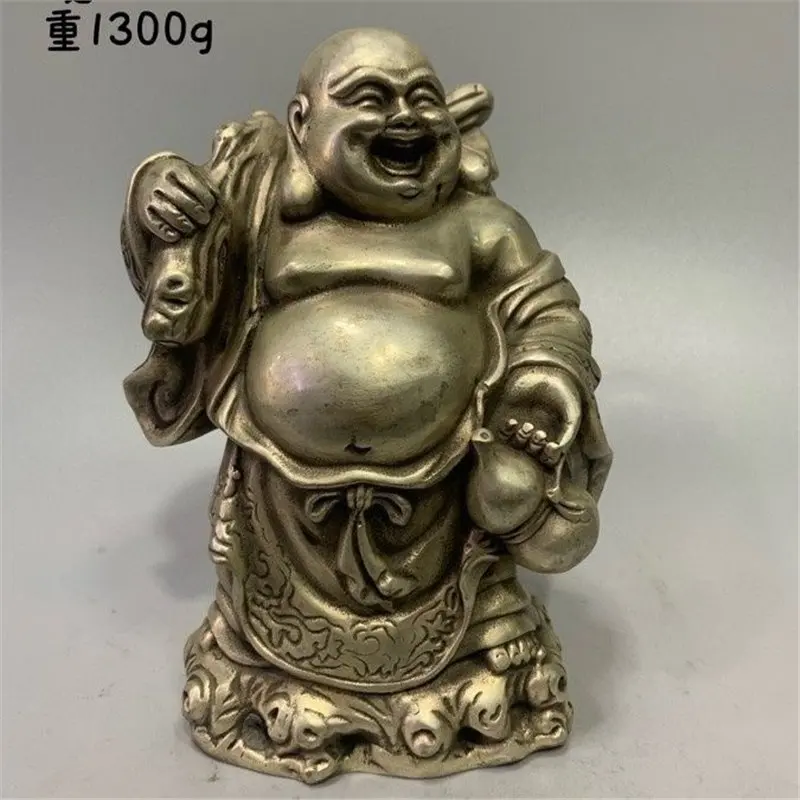 Antique Miscellaneous Copperware, White Copper, Study Room Home Decor, Handicrafts, Statue of the God of Wealth Holding Beads