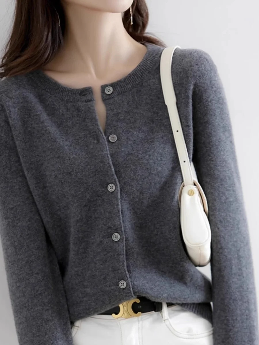 

Spring 2026 Women's Knitted Open Cardigan Loose Casual round Neck Grey Sweater Jacket Autumn Outerwear Comfortable Regular Le...