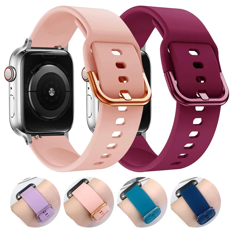 

Силиконовый ремешок для Apple Watch, ремешки 45 мм, 44 мм, 49 мм, 40 мм, 41 мм, 42 мм, спортивный браслет correa iWatch Series SE 9 8 7 6 5 3 4 Ultra 2