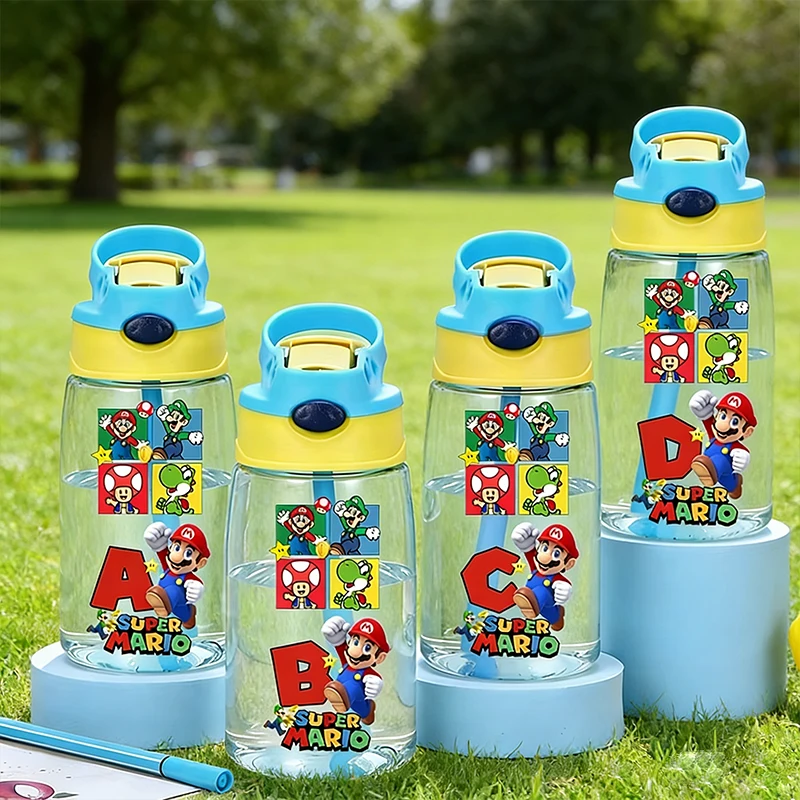 

460ML Super Marios Bro Water Cup Children Leak Proof Straw Cup Student Outdoor Portable Water Bottle Sport Drinking Bottle Gift