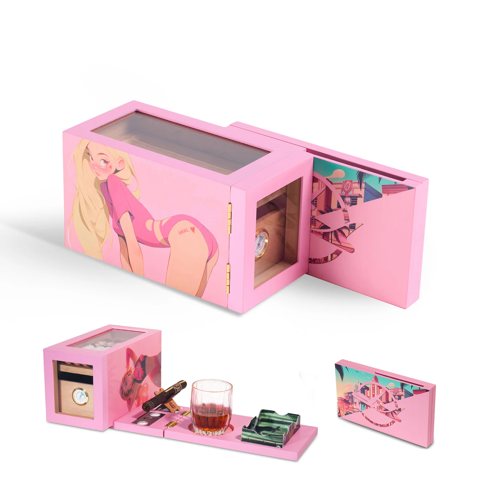 

Коробка для хьюмидора для сигар, набор для сигар в кедровой подкладке с магнитным съемным дизайном, дорожный хьюмидор емкостью 30 сигар, полный доступ к сигар