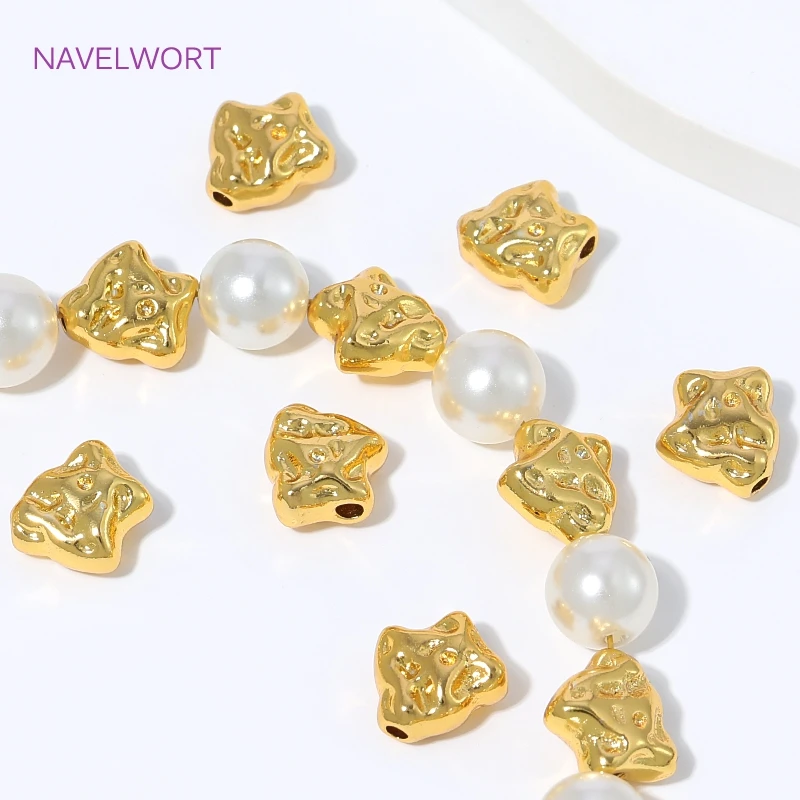 18K Gold Plated Concave Textured Spacer Beads,Brass Irregular Loose Beads  For Bracelet,Beads Separators,DIY Accessories